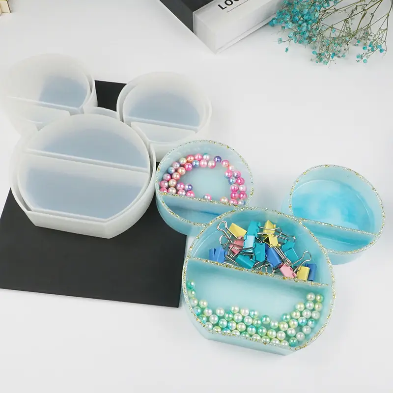 M3299 Mickey Shelf Molds Mouse Head Tray Resin Molds Jewelry Soap Necklace & Earring Storage Silicone Epoxy Molds