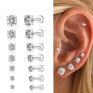 <span class=keywords><strong>Orecchini</strong></span> a lobo piatti in <span class=keywords><strong>argento</strong></span> sterling S925 con moissanite, da 2 mm a 7 mm, set completo con certificato e scheda nera - Product Image 1