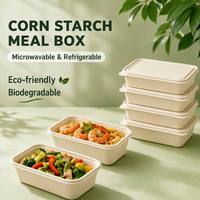 Boîtes à lunch jetables, 1000 ml, sans PFAS, micro-ondables, contenants alimentaires biodégradables en amidon de maïs avec couvercles