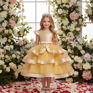 Robes de fête pour filles, bleues, élégantes, bouffantes, superposées, pour filles de <span class=keywords><strong>6</strong></span> ans, respirantes, robes de nuit pour enfants - Product Image 4