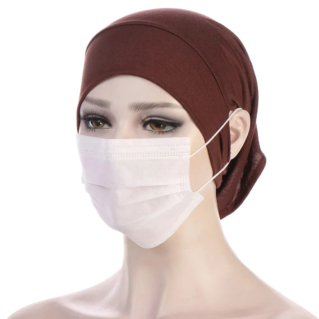 Bonnet intérieur de mode musulmane avec trou d'oreille Jersey extensible sous l'écharpe Front Round Under Hijab Caps Ladies Turban Bonnet