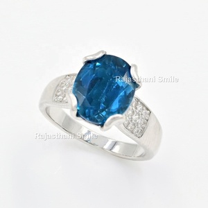 แหวนเงินแท้ 925 สำหรับผู้ชาย ประดับด้วยพลอยลอนดอนบลูโทปาซธรรมชาติทรงรี ขนาด 11 x 9 มม. ชุบโรเดียม เหมาะสำหรับงานแต่งงานและงานปาร์ตี้ - Product Image 3