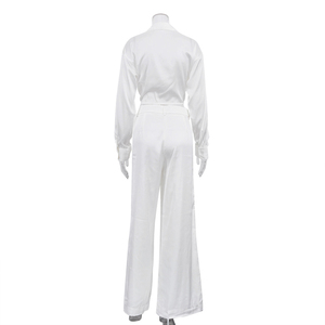 Completo Donna Autunno 2025: Top Corto Allacciato in Raso Bianco e <span class=keywords><strong>Pantaloni</strong></span>, Set Due Pezzi alla Moda - Product Image 5