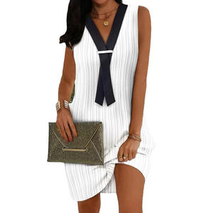 Vestido Blanco Plisado para Mujer, Estilo Casual de Verano, Color Combinado, con Lazo Falso, Estilo Vintage, Holgado, para Fiesta de Graduación - Product Image 1