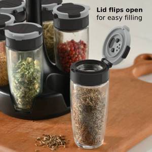 ขวดเครื่องเทศแก้วหมุนได้ 360 องศา แบบพกพา พร้อมชั้นวาง อุปกรณ์จัดระเบียบในครัว ขายส่ง - Product Image 3