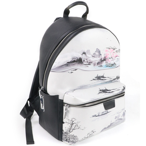 China Manufacturer Wholesale Chinese Ink Painting Style Women's <b>Backpack</b> PU <b>Leather</b> Travel <b>Backpack</b> with Zipper Pocket - Product Image 2