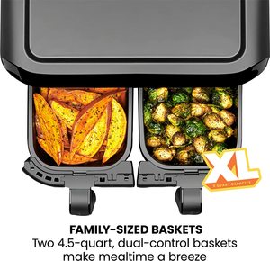 Friteuse à double air 9L-2x4,5 L avec double panier sans huile et affichage à LED Huile saine Double friteuse gratuite - Product Image 4
