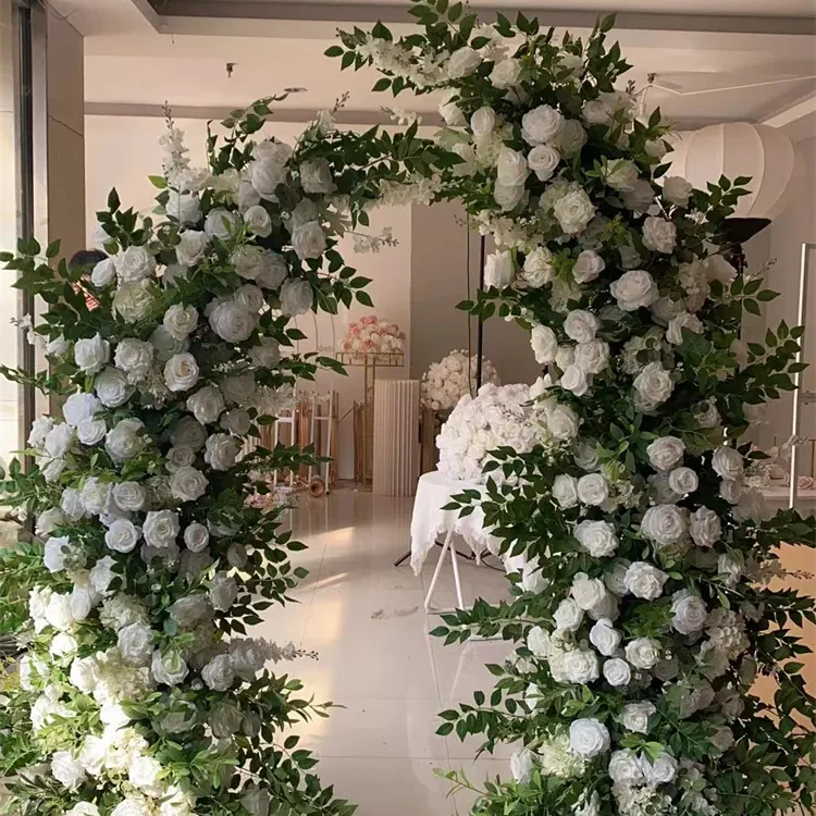 Sfondo QSLH-F513-Customized bianco e verde arco di nozze fiori artificiali per decorazione di disposizione di nozze