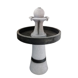 <span class=keywords><strong>Fontaine</strong></span> d'eau de jardin sphérique moderne, cascade sur piédestal à 2 niveaux aspect <span class=keywords><strong>pierre</strong></span> avec éclairage LED, bain d'oiseaux extérieur contemporain en résine - Product Image 2