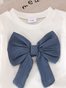 Nouvelle Collection É<span class=keywords><strong>t</strong></span>é Vêtements pour Enfants Ensemble Deux Pièces pour Bébé Fille <span class=keywords><strong>T</strong></span>-<span class=keywords><strong>Shirt</strong></span> <span class=keywords><strong>Blanc</strong></span> Jupe Bleue Coton Manches Courtes Grand Nœud - Product Image 3