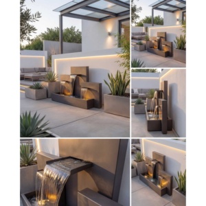 Cascada de Tres Niveles de Acero Inoxidable 316L de 150 cm con Iluminación LED para Jardines Exteriores, Hoteles y Decoración de Villas - Product Image 3
