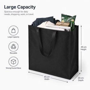 Large Non Woven Fabric Shopping Tote <b>Bag</b> With <b>Long</b> Handles For Groceries In Black Navy Green Colors - Product Image 3