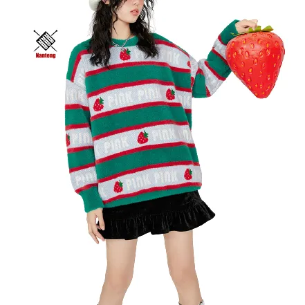 OEM Stripe Custom Pullover Korean Oversize Woman Sweater