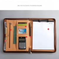 Encuadernación de alta calidad que resiste el uso frecuente Carpeta de cartera de cuero en relieve personalizada Carpeta Organizador Cremallera Padfolio
