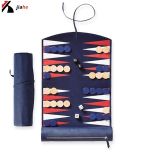 El Mejor Regalo, Juego de Ajedrez y Backgammon Portátil de Viaje, Enrollable, Hecho a Mano, de Cuero Azul de Lujo - Product Image 6