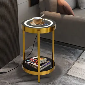 Nordic modern sofa side metal creative bedroom bedside table with tea table floor lamp living room wireless charging nightstand