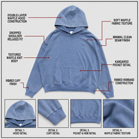 Sweat-shirt à capuche personnalisé en tricot gaufré 310 g/m² pour homme, coupe oversize, capuche croisée sans cordons, poche kangourou, style vintage décontracté