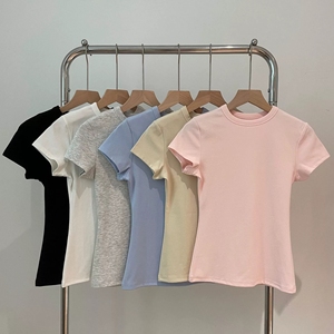Bm Phong Cách Của Phụ Nữ Mùa Hè Cotton T-Shirts Ngắn Tay Vòng Cổ Rắn Màu In Chặt Chẽ Cơ Sở Lớp Tops Xl Kích Thước Phụ Nữ - Product Image 1