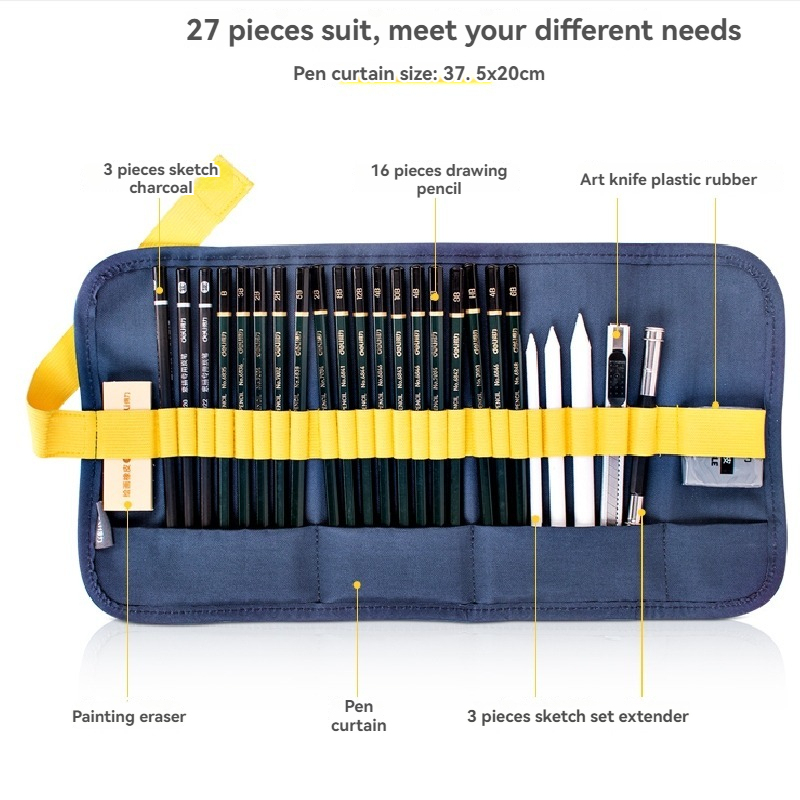 Lot de 27 crayons à dessin, kit de dessin professionnel pour croquis et peinture avec crayons de carbone, outils de mélange, gommes et accessoires, kit de crayons pour artistes, adultes, adolescents Lot de 27 crayons à dessin, kit de dessin professionnel pour croquis et peinture avec crayons de carbone, outils de mélange, gommes et accessoires, kit de crayons pour artistes, adultes, adolescents