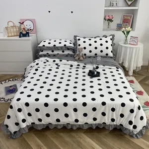 Schwarz und weiß Polka-Punkt grau Spitzen-Design-Läden Bettwäsche-Set Bettbezug-Set Bettwäsche-Bettbezug