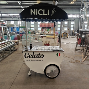 Chariot de vente ambulante en acier inoxydable pour crème glacée et desserts glacés avec auvent, idéal pour la vente de rue - Product Image 2