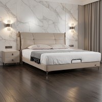 Cadre de lit moderne en cuir avec rangement, structure intérieure en bois de pin massif, pieds de lit en métal, mobilier de chambre d'hôtel de luxe