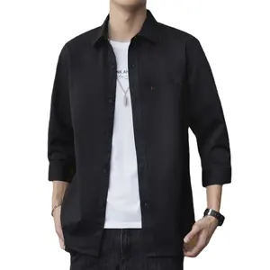 Summer new men's seven-point sleeve shirt solid color white Japanese Hong style youth loose casual coat
