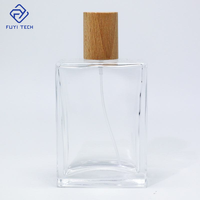 Flacons de parfum vides en verre rectangulaires vintage avec pompe pulvérisatrice carrée et bouchon en bois, 30 ml, 50 ml, 100 ml
