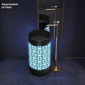 Lavabo a colonna autoportante in acciaio inossidabile illuminato <span class=keywords><strong>di</strong></span> alta gamma, personalizzato, in stile cinese moderno, per hotel, bar e bagni - Product Image 2