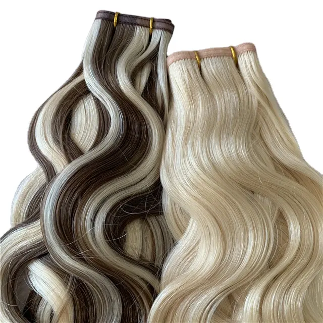 Wholesale Price Best Quality Double Drawn Unprocessed Row Virgin Russian Hair That Cuticle Intact Flat Weft Hair Extensions