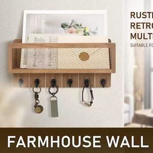 Wooden Entryway Key Rack <b>Wall</b> <b>Shelf</b> With Magazine Storage Multipurpose <b>Wall</b> <b>Mounted</b> Organizer For Home Living Room - Product Image 5