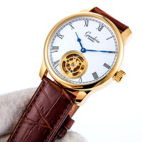 Montre classique à bracelet en cuir à 2 mains ouverture ouverte et boîtier d'exposition dos hommes montre automatique montre mécanique Vintage