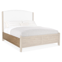 Lit en bois massif de style farmhouse moderne avec tête de lit capitonnée incurvée, lit plateforme pour chambre à coucher