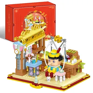 Kunststoff Baustein Spielzeug Pinocchio Bausteine Modell Kunststoff Märchen buch Prinzessin Castle Mädchen Geschenk Lernspiel zeug