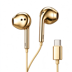 Écouteurs filaires Type C en métal chromé argenté et or, intra-auriculaires - Product Image 2
