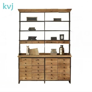 KVJ-7449 Vintage Industrial Bookcase <strong>Reclaimed</strong> <strong>Wood</strong> Metal Steel Cabinet <strong>Shelf</strong> - Product Image 4