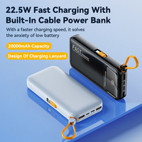 Un kit de banque d'alimentation en PVC léger et fin de 22.5W à charge super rapide de 20000mah avec câble de charge rapide intégré et affichage LED