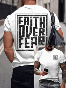 T-shirt Estiva da Uomo Premium all'Ingrosso con Stampa Vintage Cristiana 'FAITH OVER <span class=keywords><strong>FEAR</strong></span>', Traspirante e Morbida, a Maniche Corte - Product Image 2
