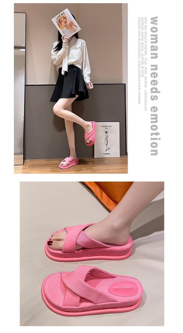 Ladies Slippers for Summer Thick Bottoming Cross Fish Mouth Beach Holiday Half Slipper Sandals