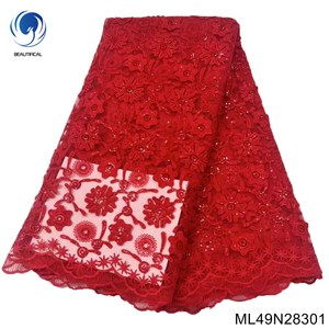 Beaux matériaux de dentelle de paillettes de broderie de tissu Orange Brunt pour le mariage nigérian 5 Yards tissu de Tulle ML49N283 - Product Image 4