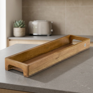 Plateau de service multifonctionnel en bois de manguier, fait main, durable, écologique, avec revêtement en poudre, personnalisé pour servir des verres à champagne et à bière - Product Image 1