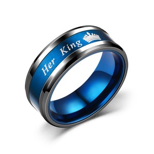 Venta al por mayor de anillos de boda de acero inoxidable negro de moda su rey su Reina pareja anillo de bodas - Product Image 5