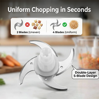 Harga Pabrik Mini Food Chopper Penggiling Daging Elektrik Grosir Peralatan Dapur Portable Pemotong Sayur dengan Plastik Bebas BPA