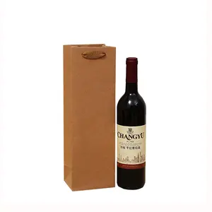 Custom Logo Single Double Bottle Shopping Gift Carry Packaging Brown Kraft Paper Wine Bag