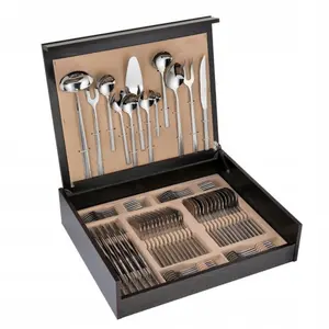 72 Piece modern factory cutlery supply creative engraved design fruit knife cak fork soup spoon server flatware set with case