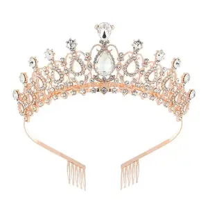 Miglior venditore di strass festa di compleanno corona di cristallo con pettini di diamanti regina spettacolo matrimonio corona da sposa gioielli