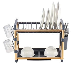 Stendino per piatti a 2 livelli per bancone da cucina con <span class=keywords><strong>scolapiatti</strong></span> e <span class=keywords><strong>scolapiatti</strong></span> con <span class=keywords><strong>scolapiatti</strong></span> con utensile in <span class=keywords><strong>vetro</strong></span> - Product Image 1