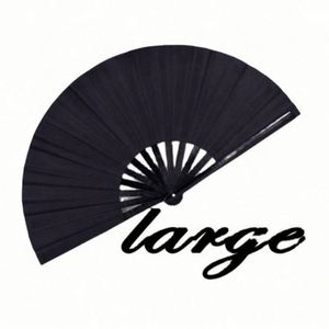 Abanico de Mano Grande Plegable de Bambú Chino Japonés Negro para Fiestas Rave - Product Image 1