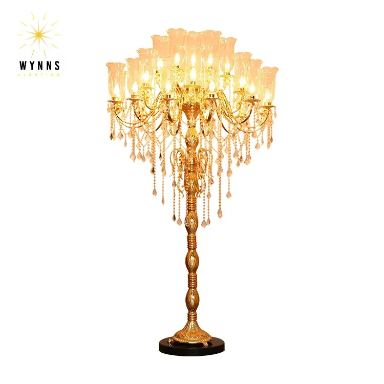 European Luxury Stand Lâmpada Crystal Copper Iluminação Império Gold Floor Chandelier com LED E14 E12 lâmpadas de vela