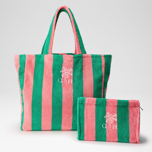 Custom <b>Large</b> Capacity Comfortable Premium Stripe <b>Towel</b> Cloth Tote Bag Durable Terry Toweling Beach Bag Travel Shoulder Bags - Product Image 1